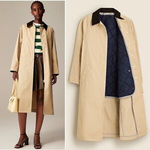 J.CREW Long Barn Jacket with Removable Vest Waxed Cotton Twill Tan NEW